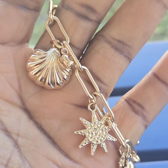 On 34th Gold-Tone Crystal Charm Flex Bracelet Women New - Picture 3 of 9